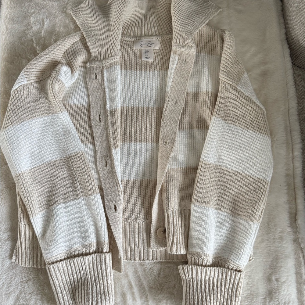 Jessica Simpson Beige and White Striped Cardigan